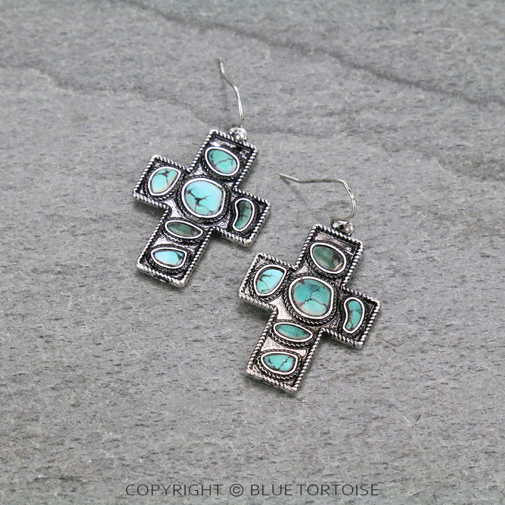 Western Cross Stone Dangle Earrings