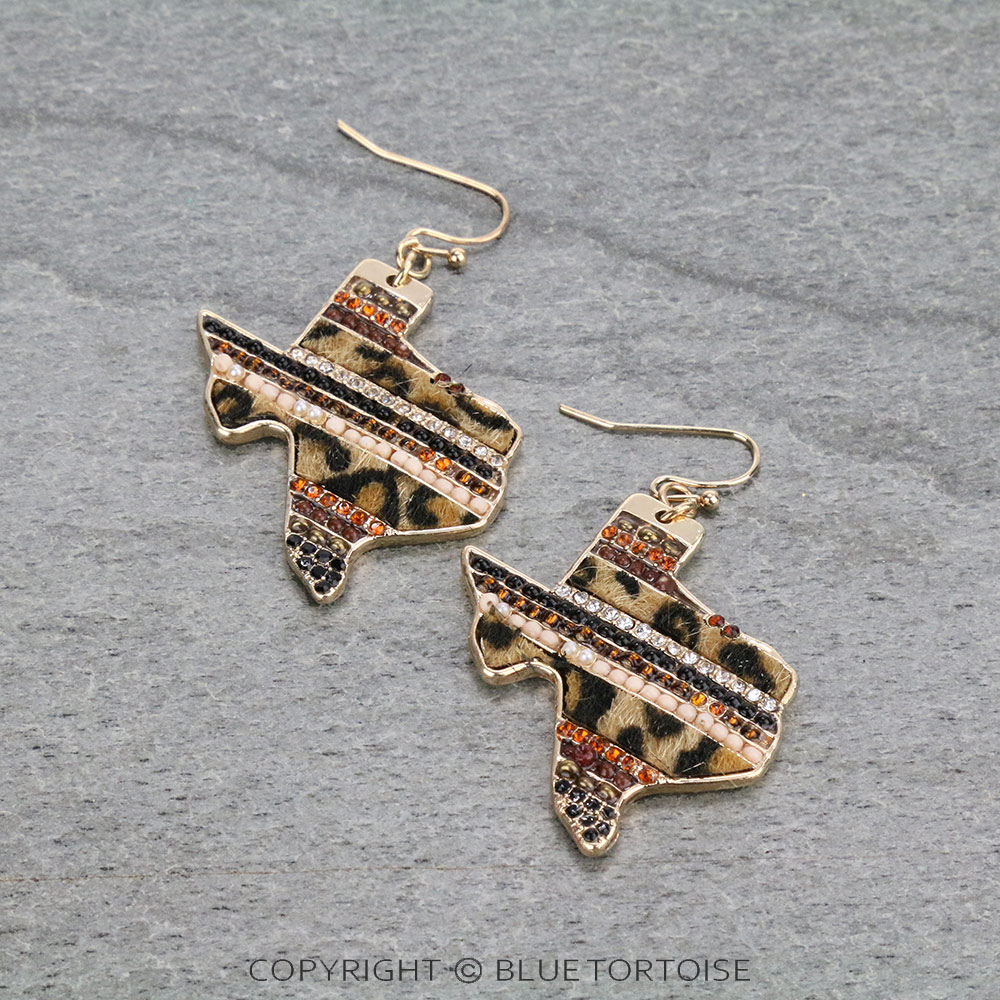 Western Leather TX Map Dangle Earrings