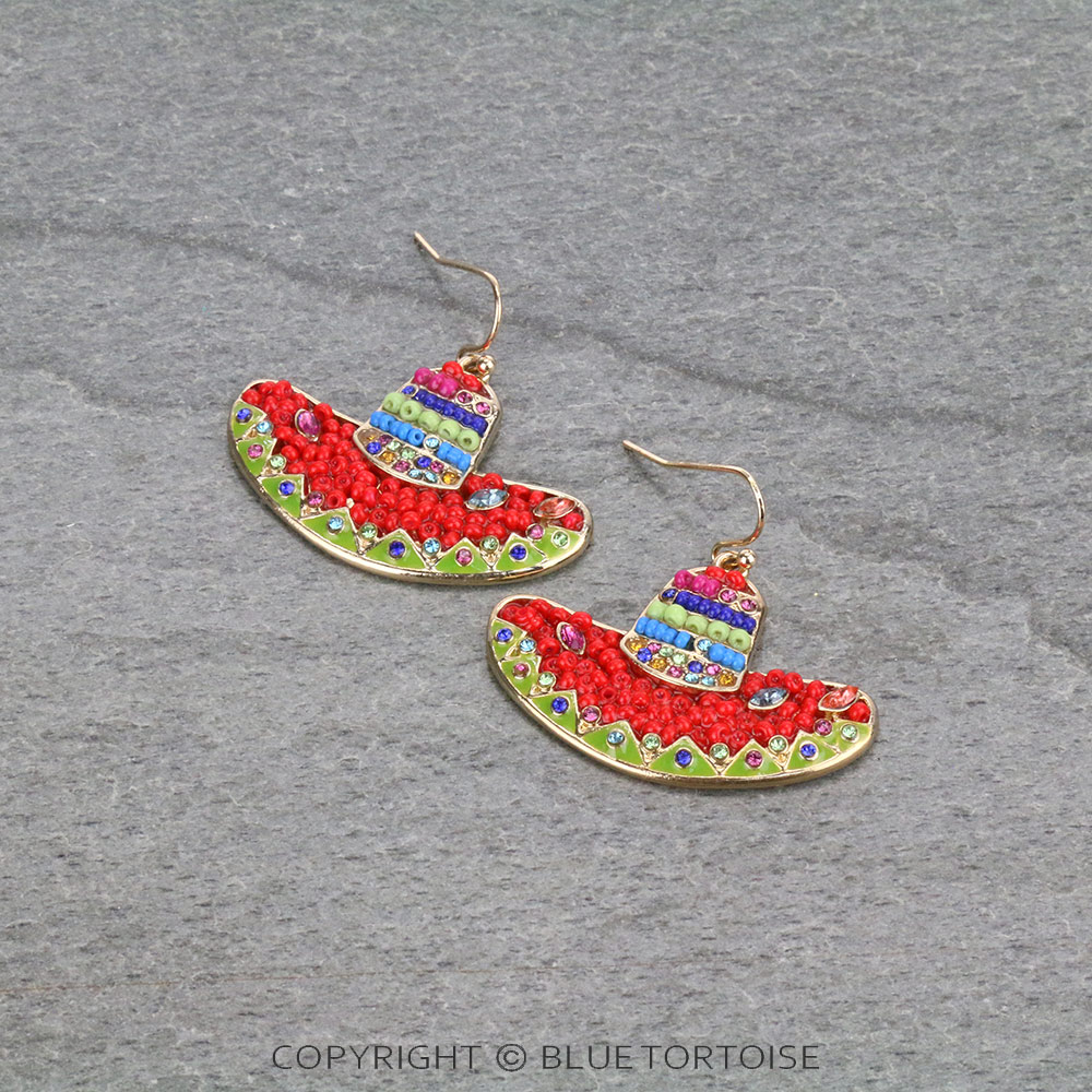 Sombrero Hat Seed Bead Dangle Earrings
