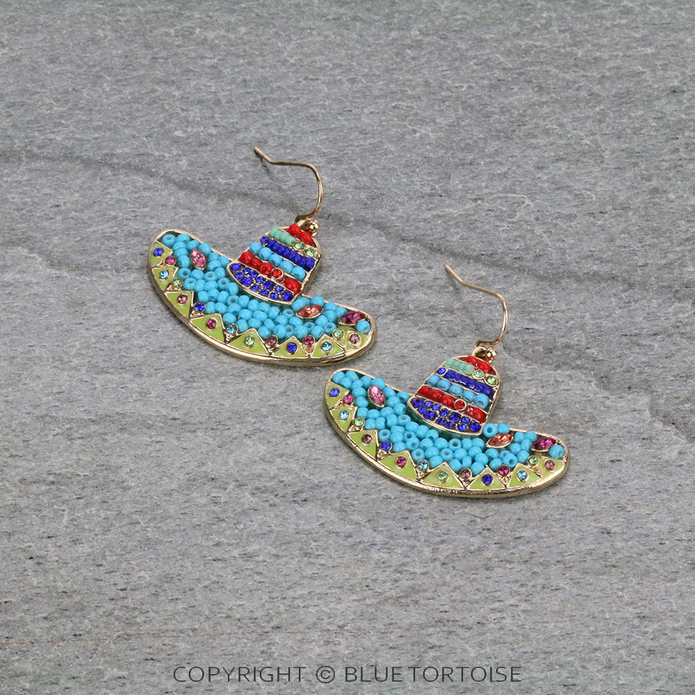 Sombrero Hat Seed Bead Dangle Earrings
