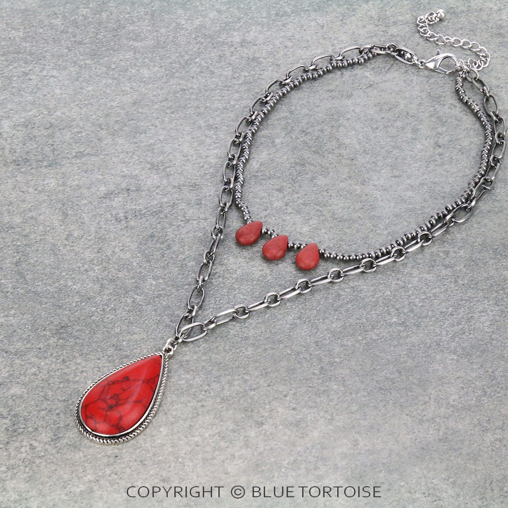 Multi Layered with Teardrop Stone Pendant Necklace