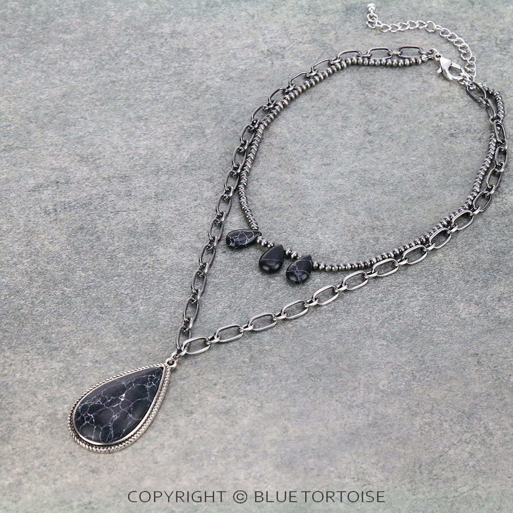 Multi Layered with Teardrop Stone Pendant Necklace