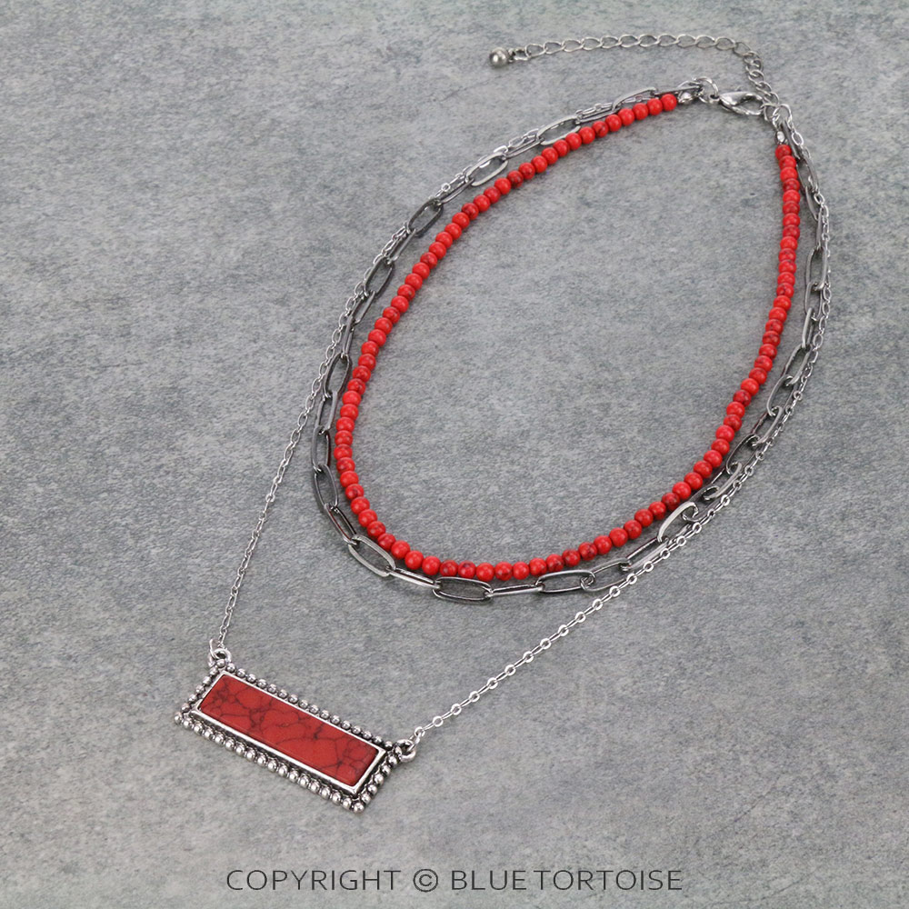 Multi Layered with Bar Stone Pendant Necklace