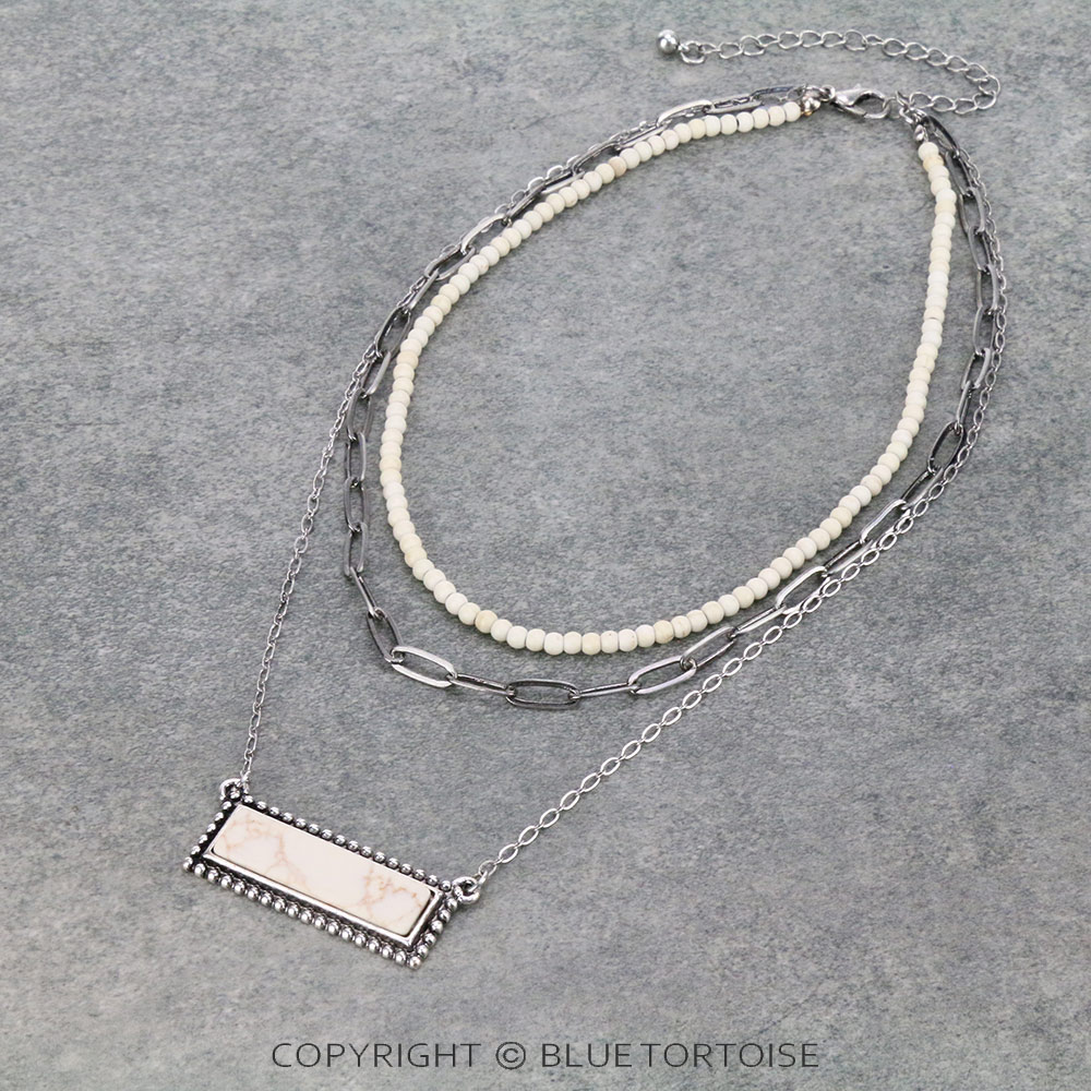 Multi Layered with Bar Stone Pendant Necklace