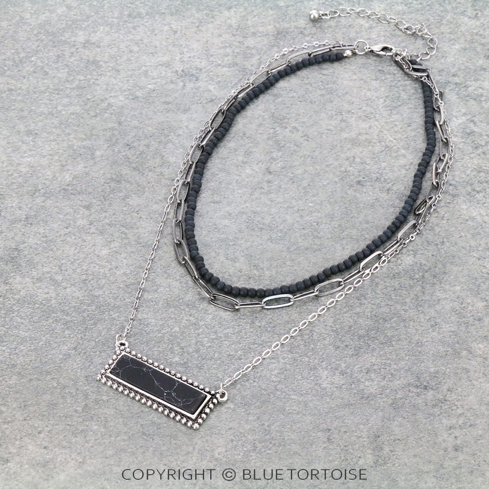 Multi Layered with Bar Stone Pendant Necklace