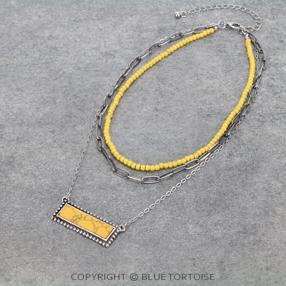 Multi Layered with Bar Stone Pendant Necklace