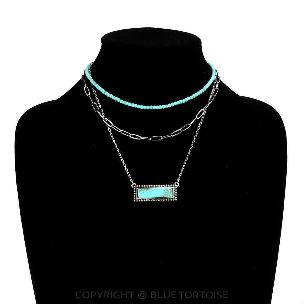 Multi Layered with Bar Stone Pendant Necklace - Image 2