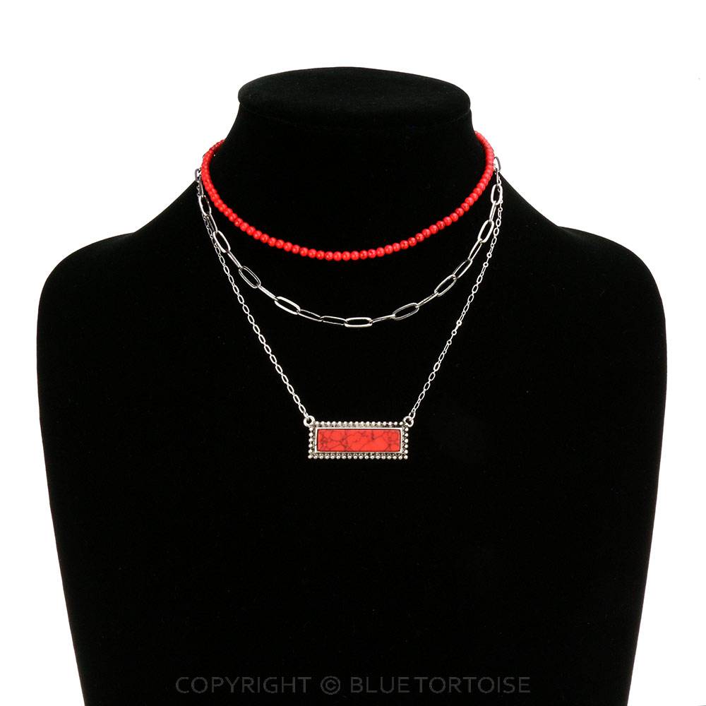 Multi Layered with Bar Stone Pendant Necklace - Image 2
