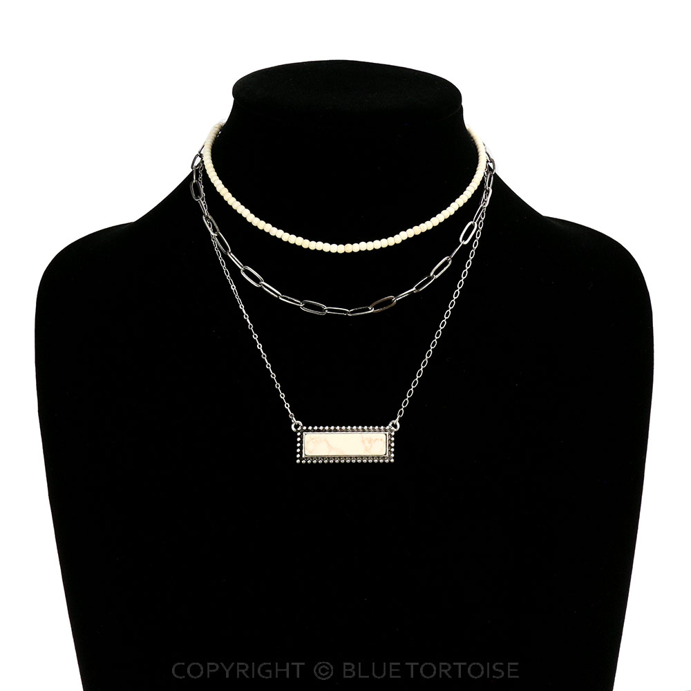 Multi Layered with Bar Stone Pendant Necklace - Image 2
