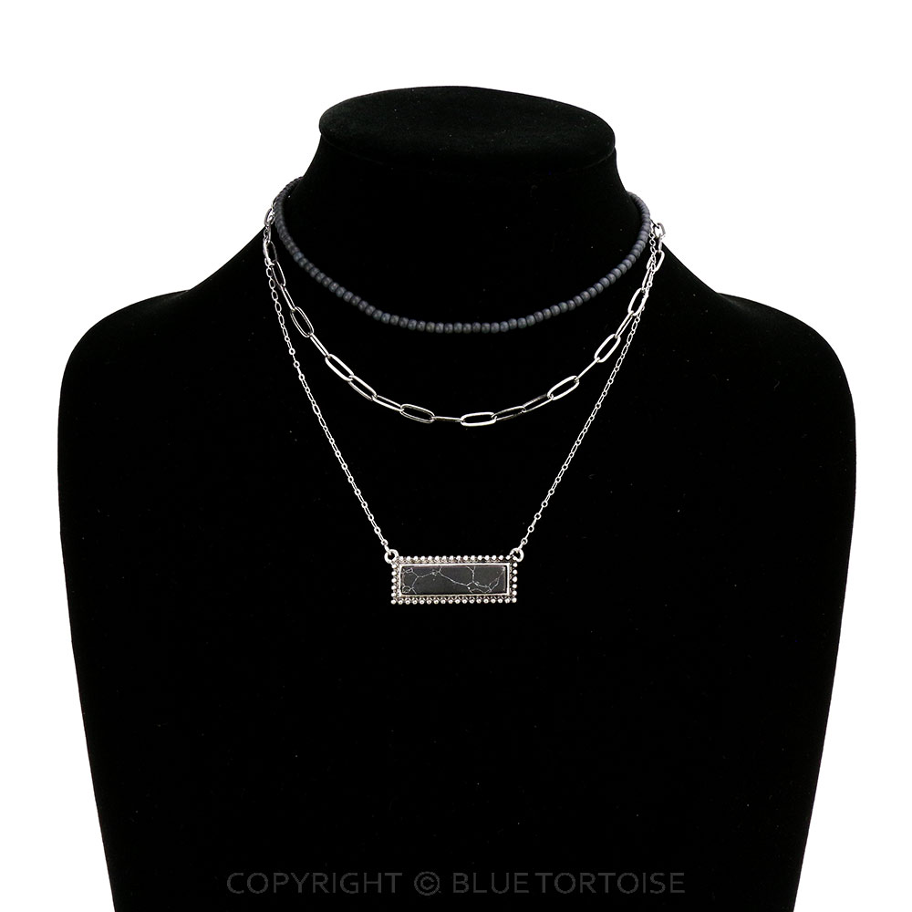Multi Layered with Bar Stone Pendant Necklace - Image 2