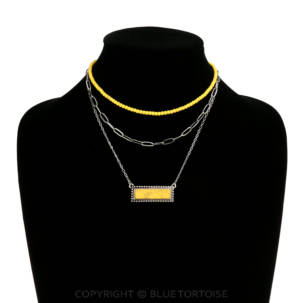 Multi Layered with Bar Stone Pendant Necklace - Image 2