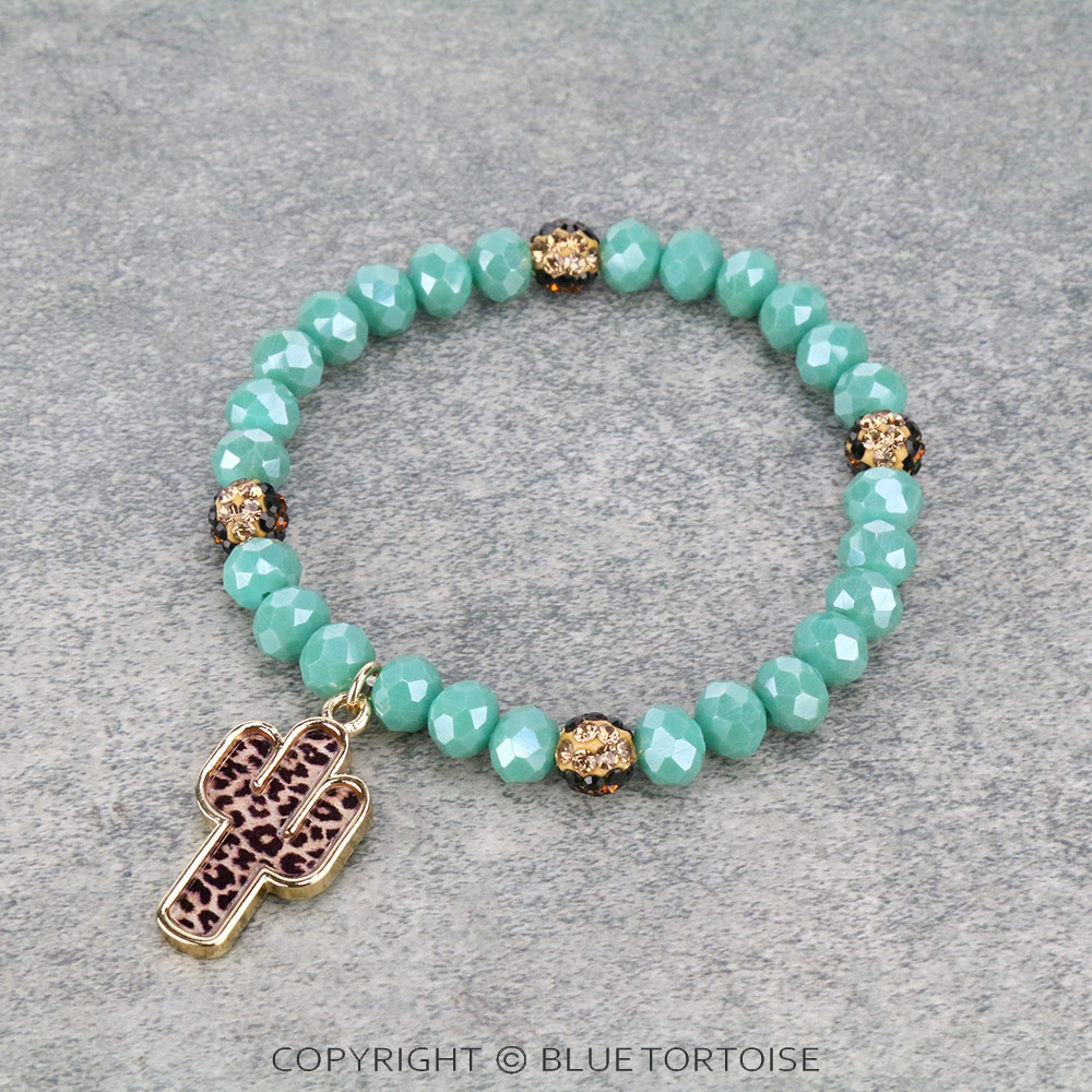 Leopard Cactus with Glass Bead Stretch Bracelet