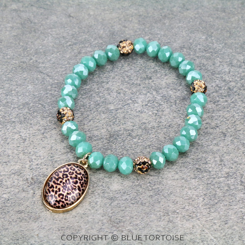 Leopard Oval with Glass Bead Stretch Bracelet