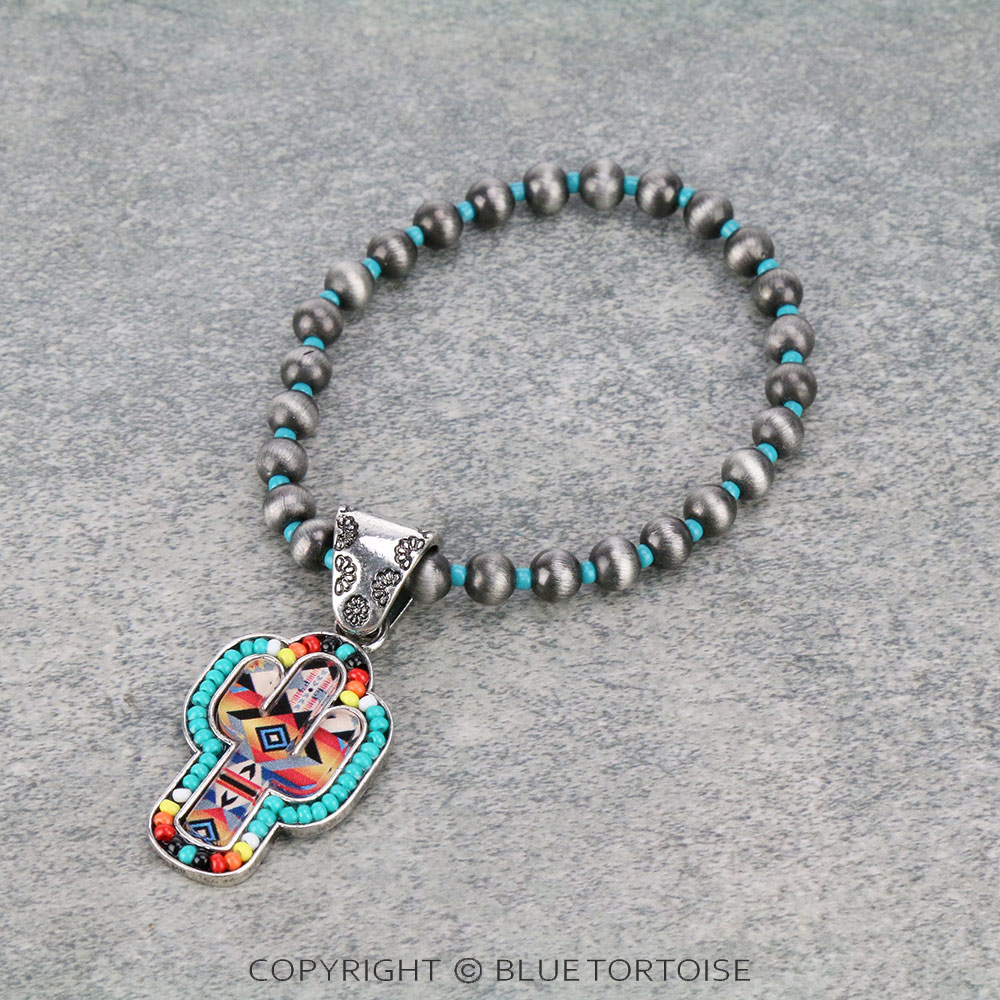 Aztec Cactus with Seed Bead Stretch Bracelet