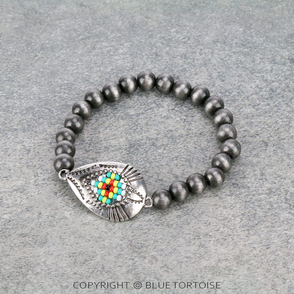 Western Teardrop Seed Bead Stretch Bracelet