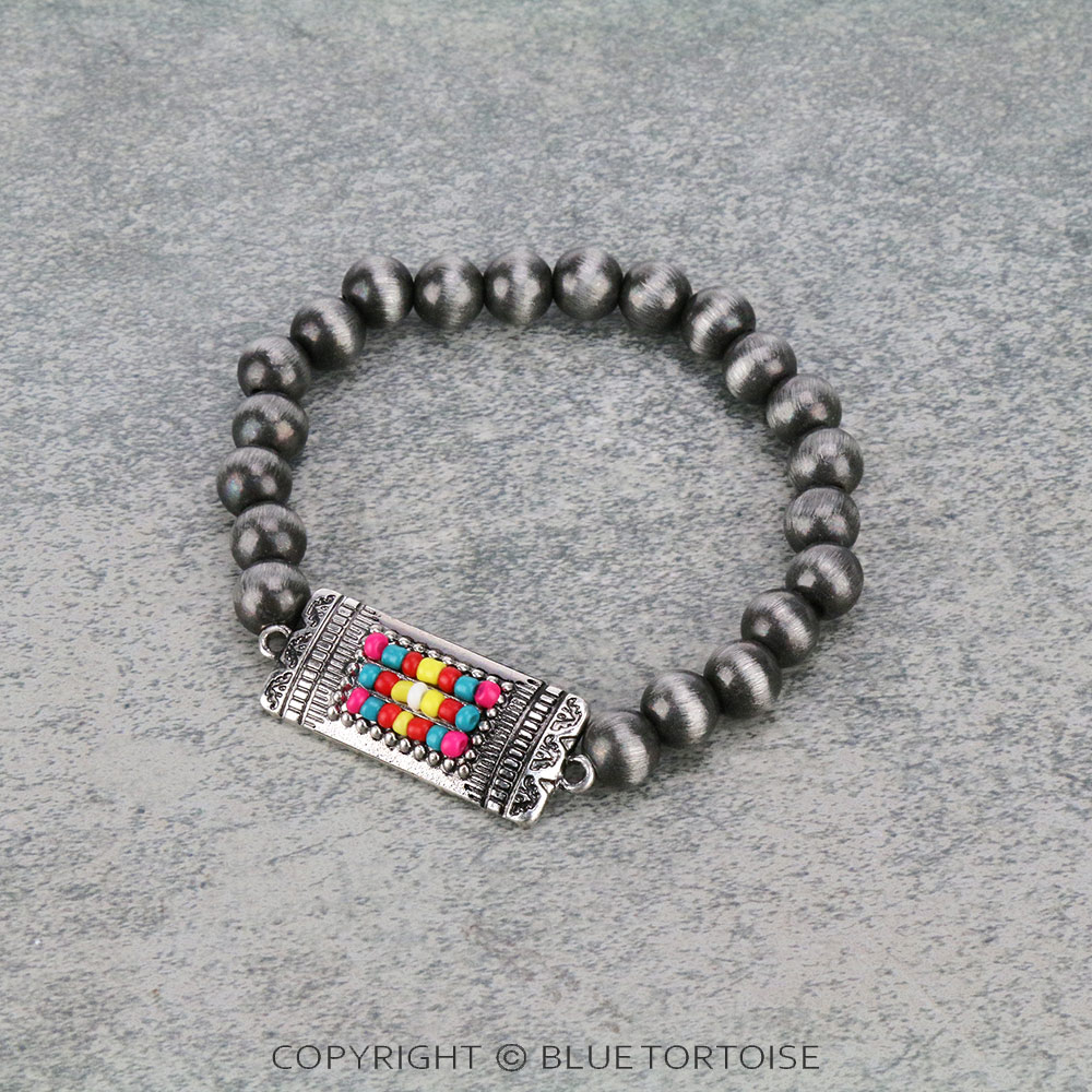 Western Rectangle Seed Bead Stretch Bracelet