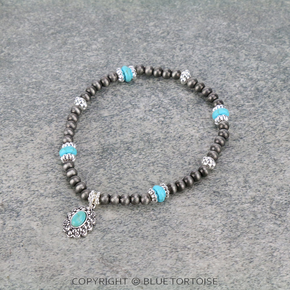 Concho Charm with Navajo Style Bead Stretch Bracelet