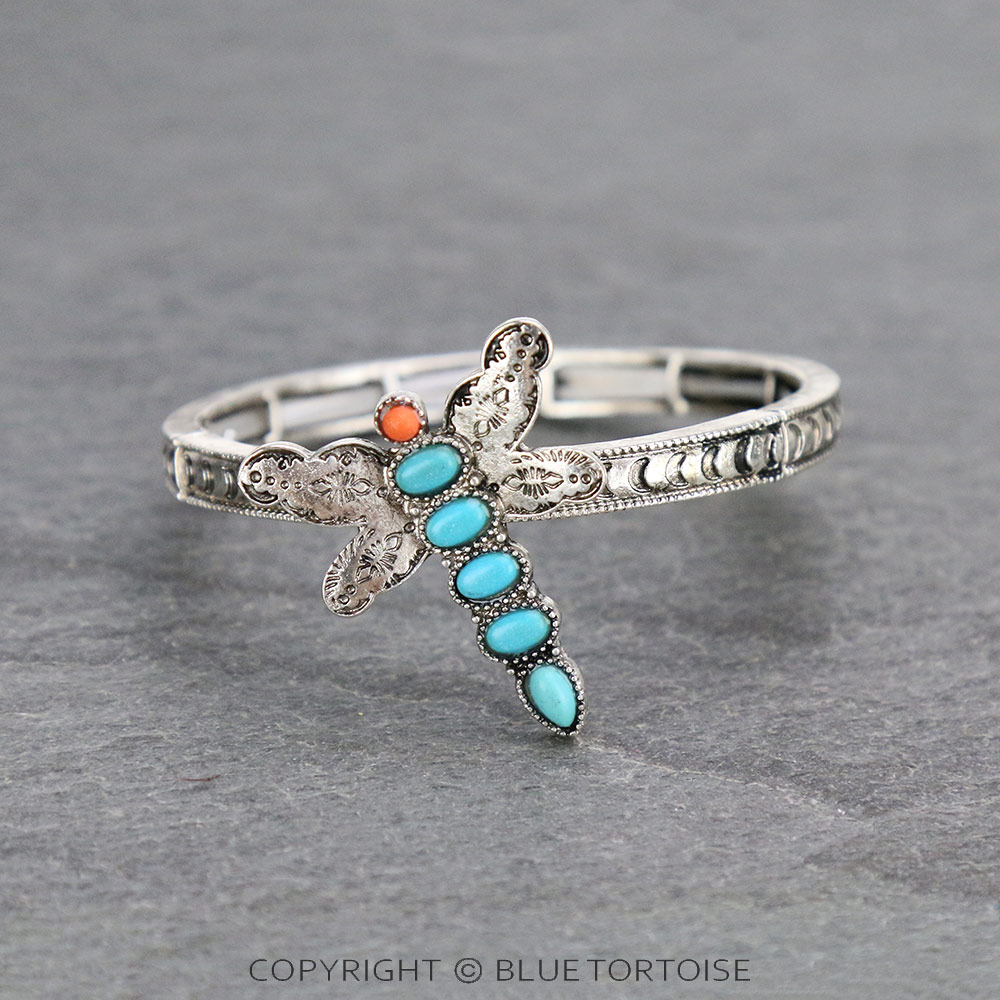 Western Dragonfly Semi Stone Stretch Bracelet