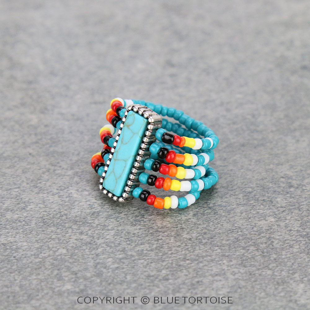5 Layered Seed Bead with Bar Stone Stretch Ring - Image 2