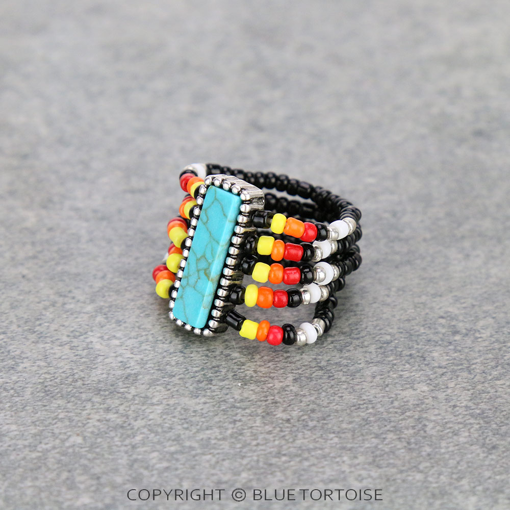 5 Layered Seed Bead with Bar Stone Stretch Ring - Image 2