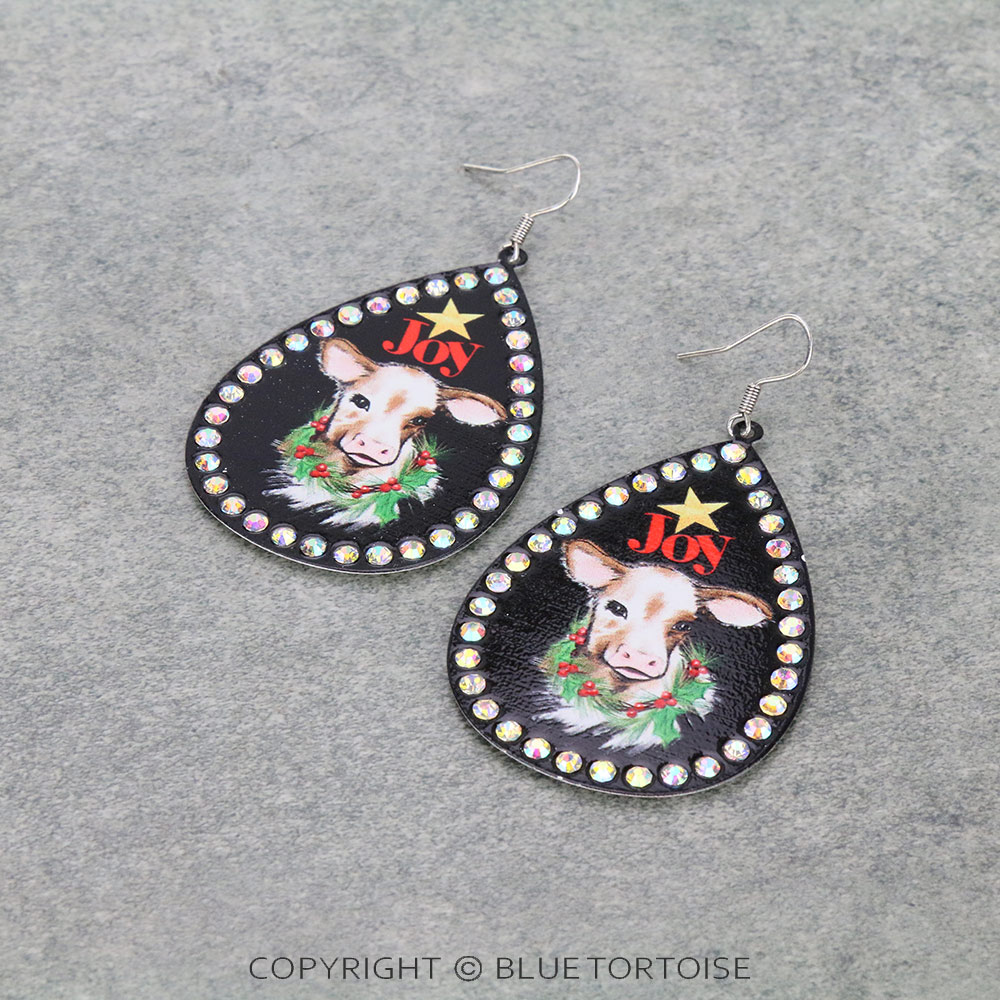 Christmas Cow Teardrop Dangle Earrings