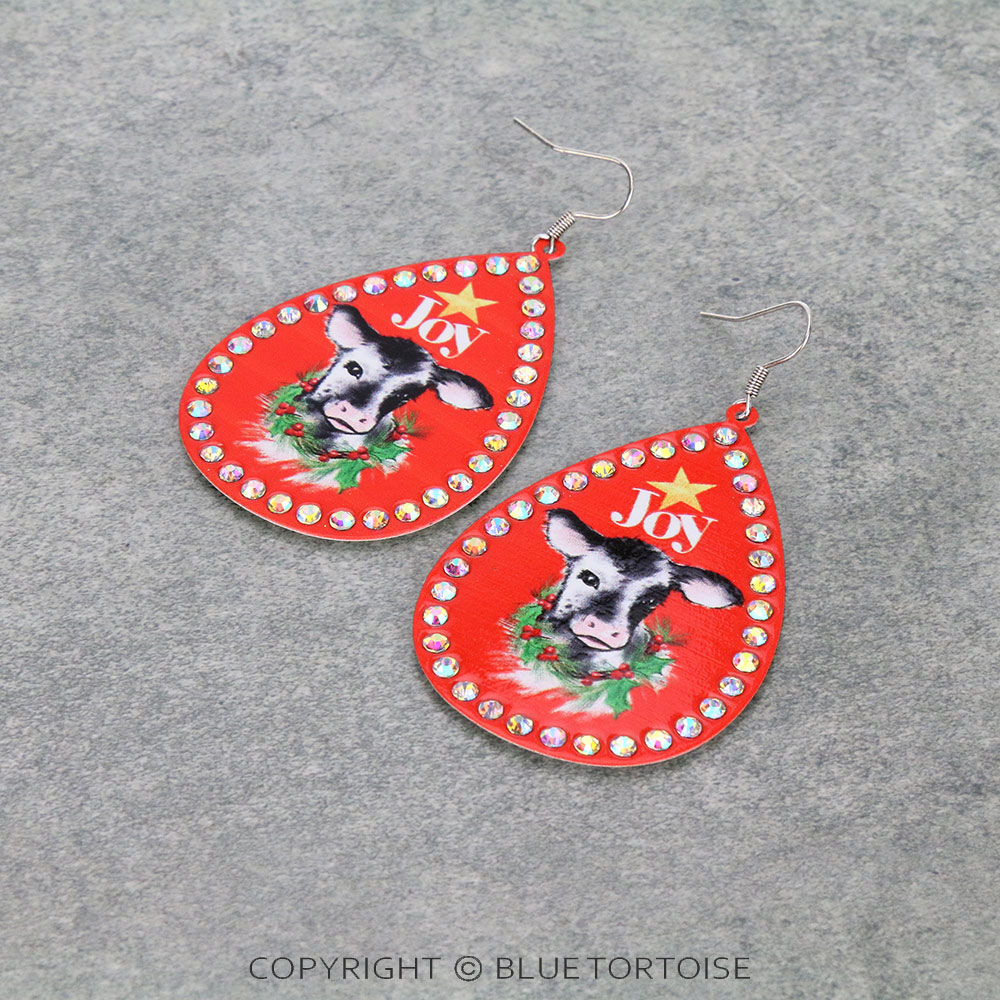 Christmas Cow Teardrop Dangle Earrings