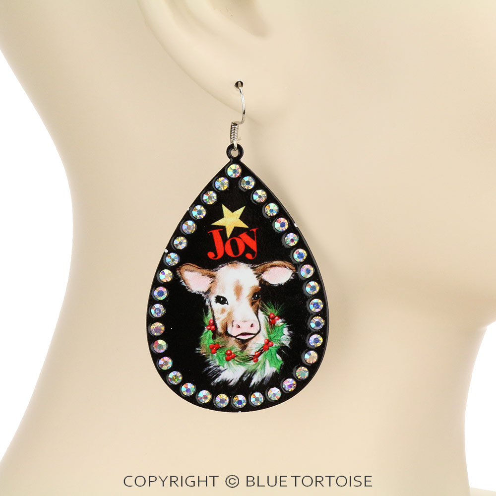Christmas Cow Teardrop Dangle Earrings - Image 2