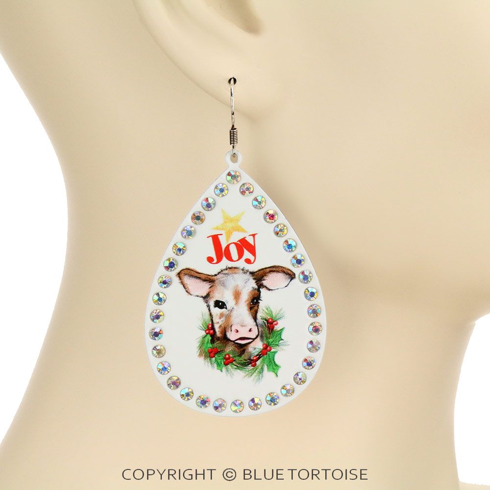 Christmas Cow Teardrop Dangle Earrings - Image 2