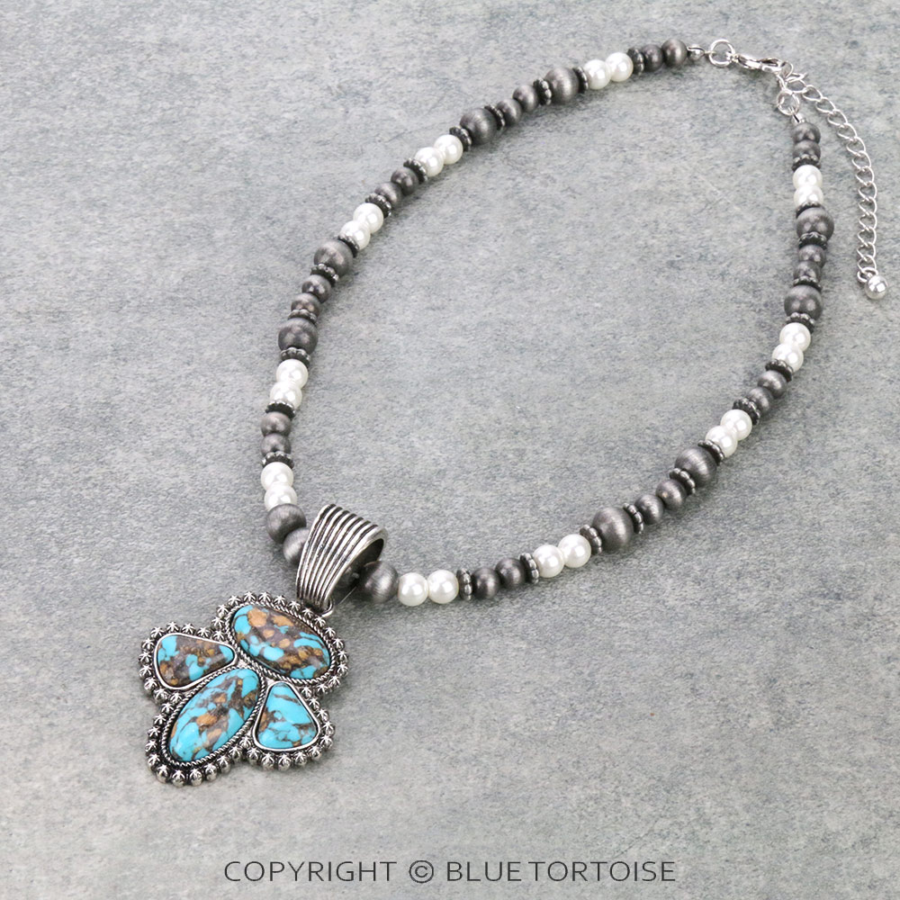 Western Handmade Stone Pendant with Pearl Necklace