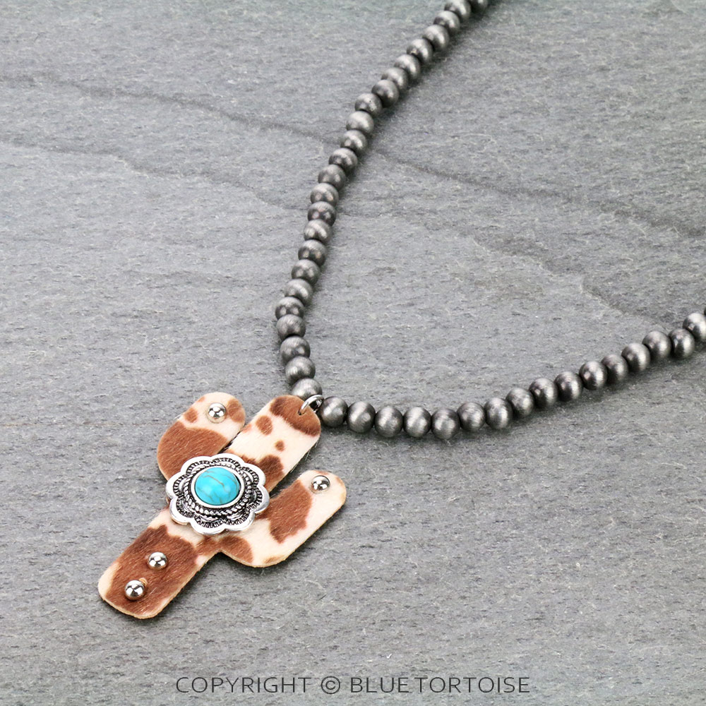 Western Cactus Leather Pendant Necklace