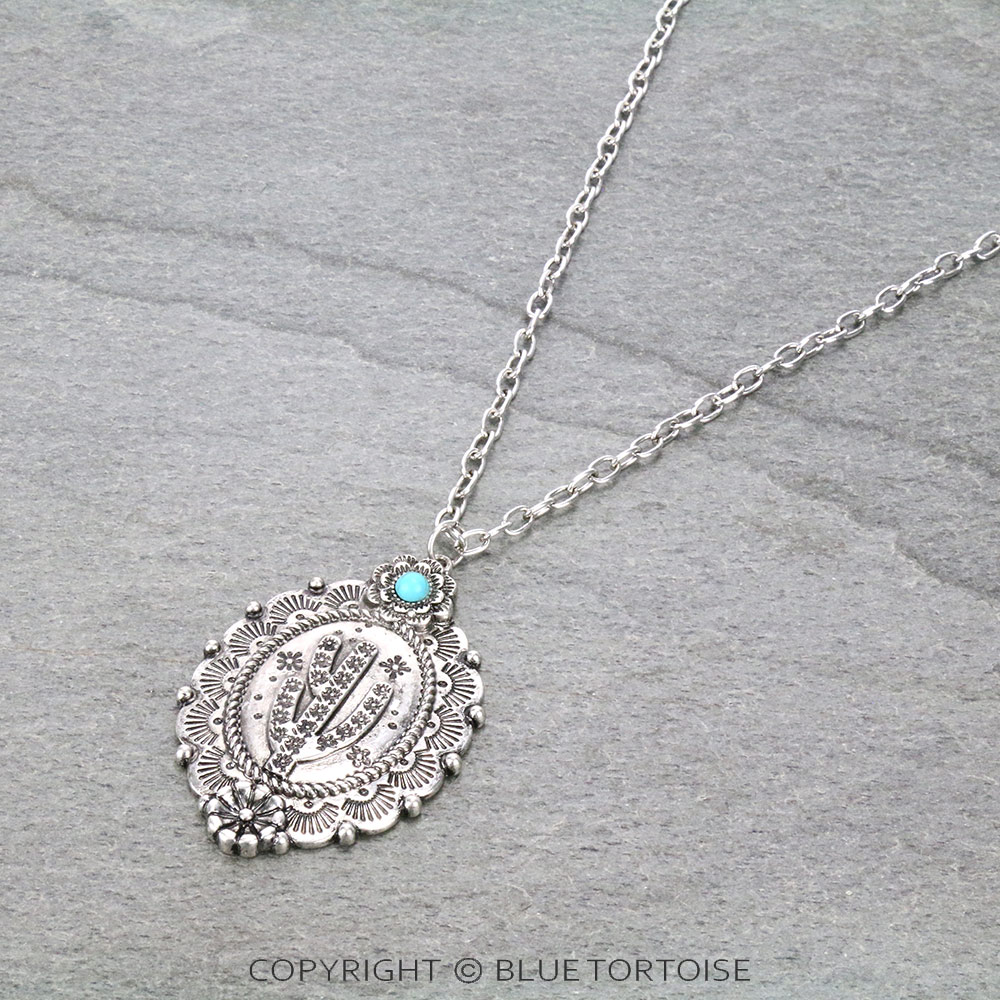 Western Cactus Pendant Chain Necklace