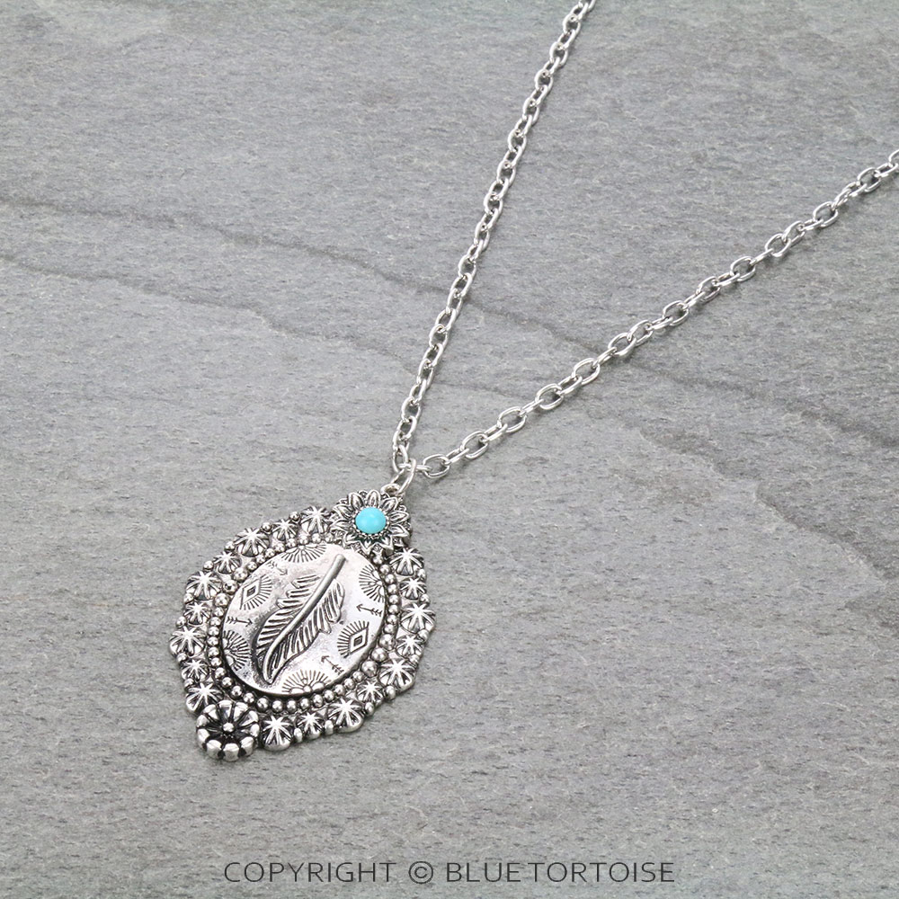 Western Feather Pendant Chain Necklace