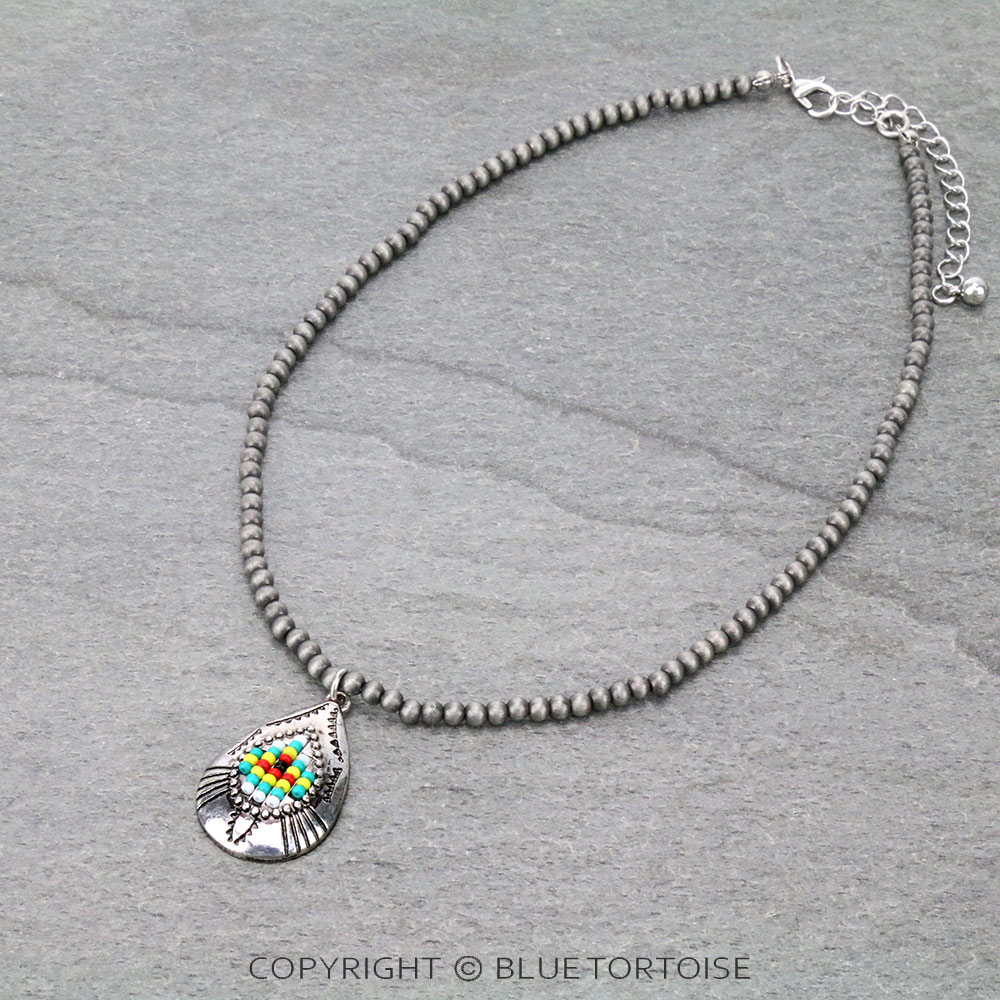 Western Teardrop Seed Bead Pendant Necklace