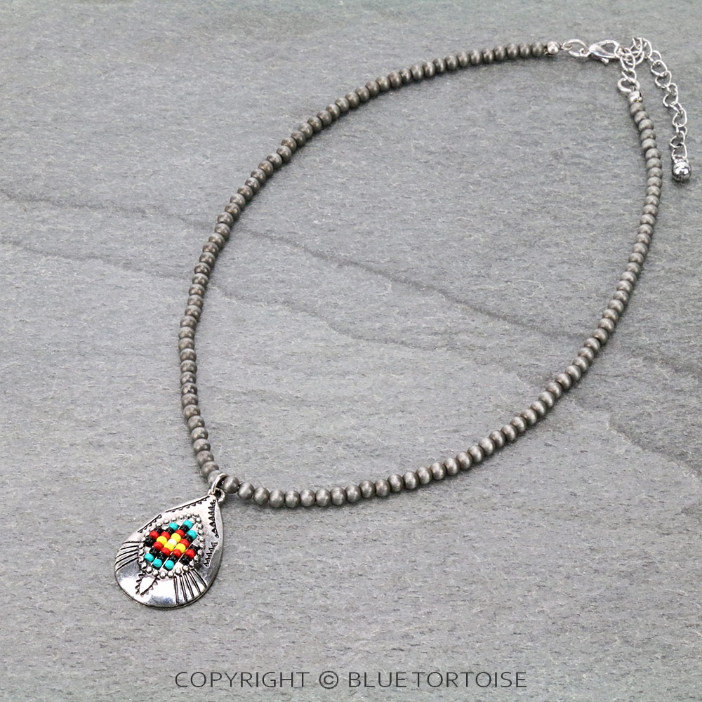 Western Teardrop Seed Bead Pendant Necklace