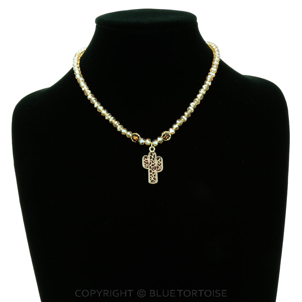 Leopard Cactus Pendant with Glass Bead Necklace - Image 2