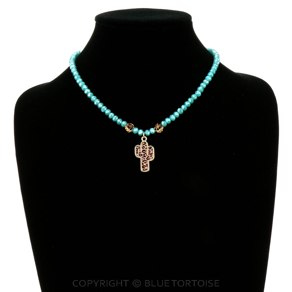 Leopard Cactus Pendant with Glass Bead Necklace - Image 2
