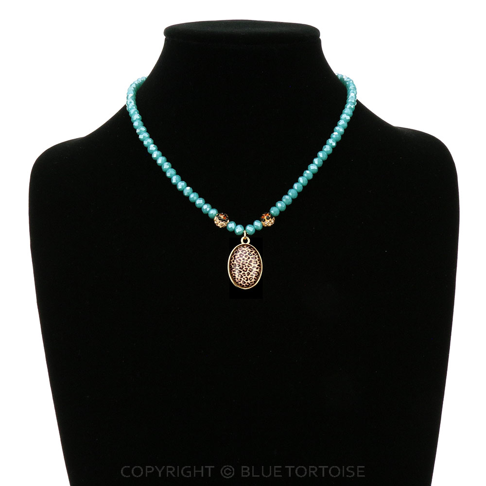 Leopard Oval Pendant with Glass Bead Necklace - Image 2