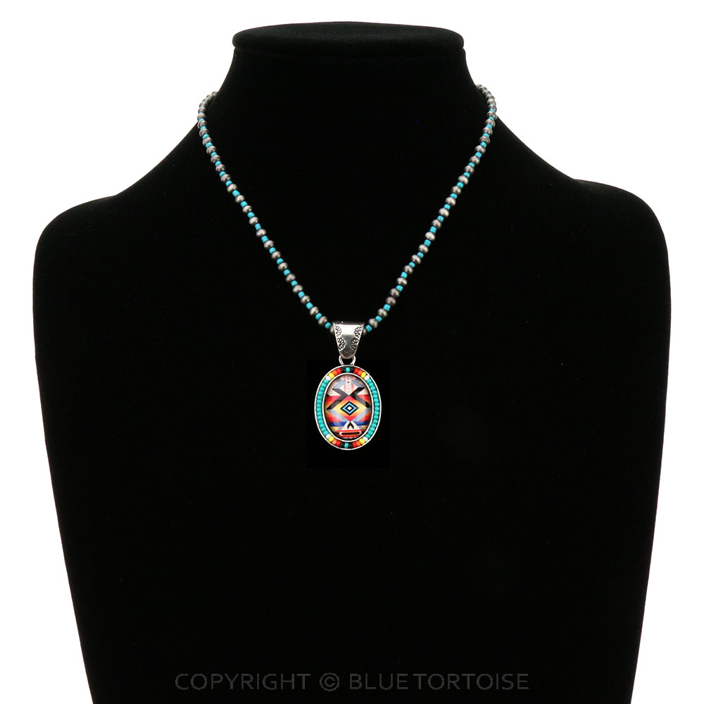 Aztec Oval with Seed Bead Pendant Necklace - Image 2