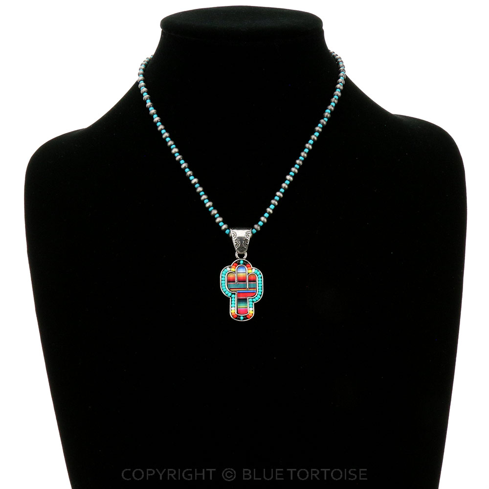 Serape Cactus with Seed Bead Pendant Necklace - Image 2