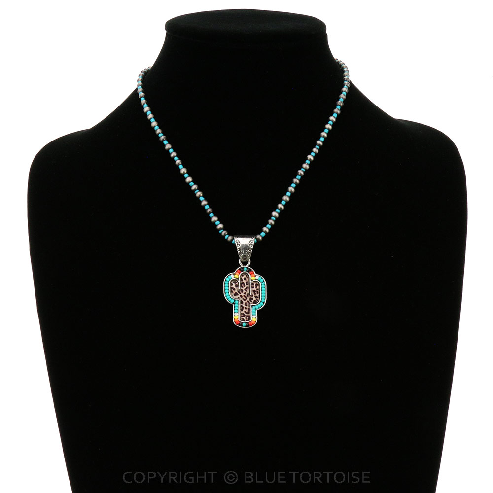 Leopard Cactus with Seed Bead Pendant Necklace - Image 2
