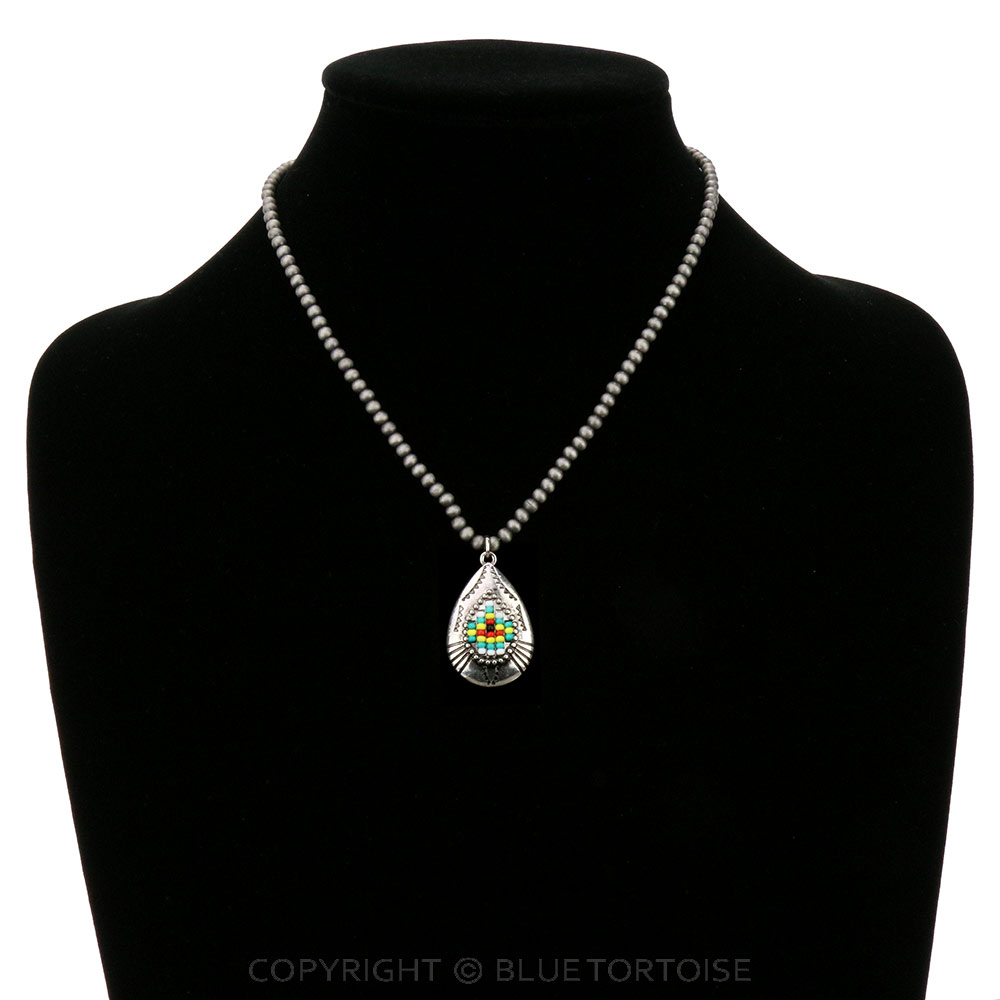 Western Teardrop Seed Bead Pendant Necklace - Image 2
