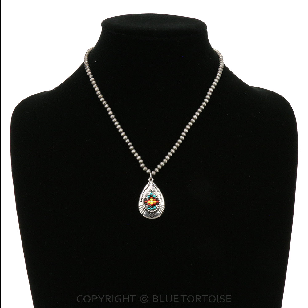 Western Teardrop Seed Bead Pendant Necklace - Image 2