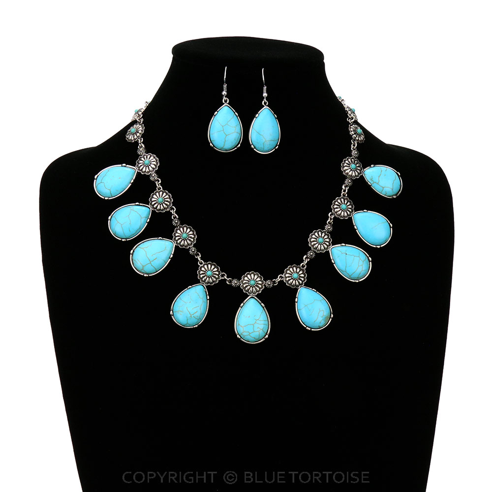 Western Concho Stone Statement Necklace Set - Image 2