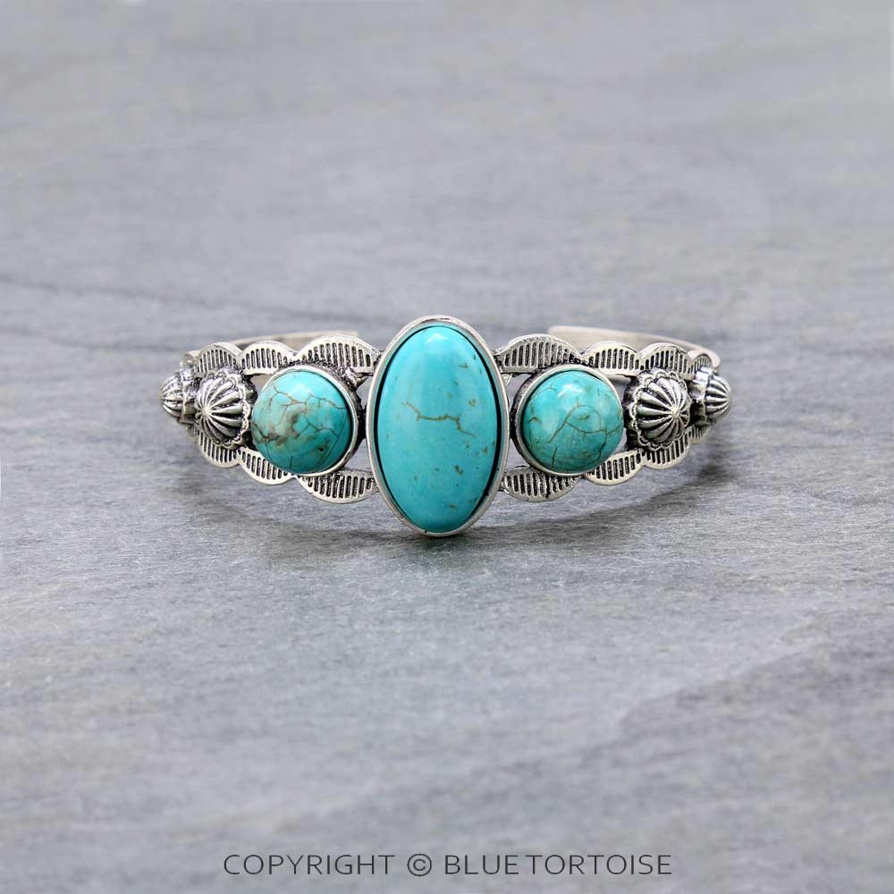 Boho Concho, Natural Stone "C" Cuff Bracelet