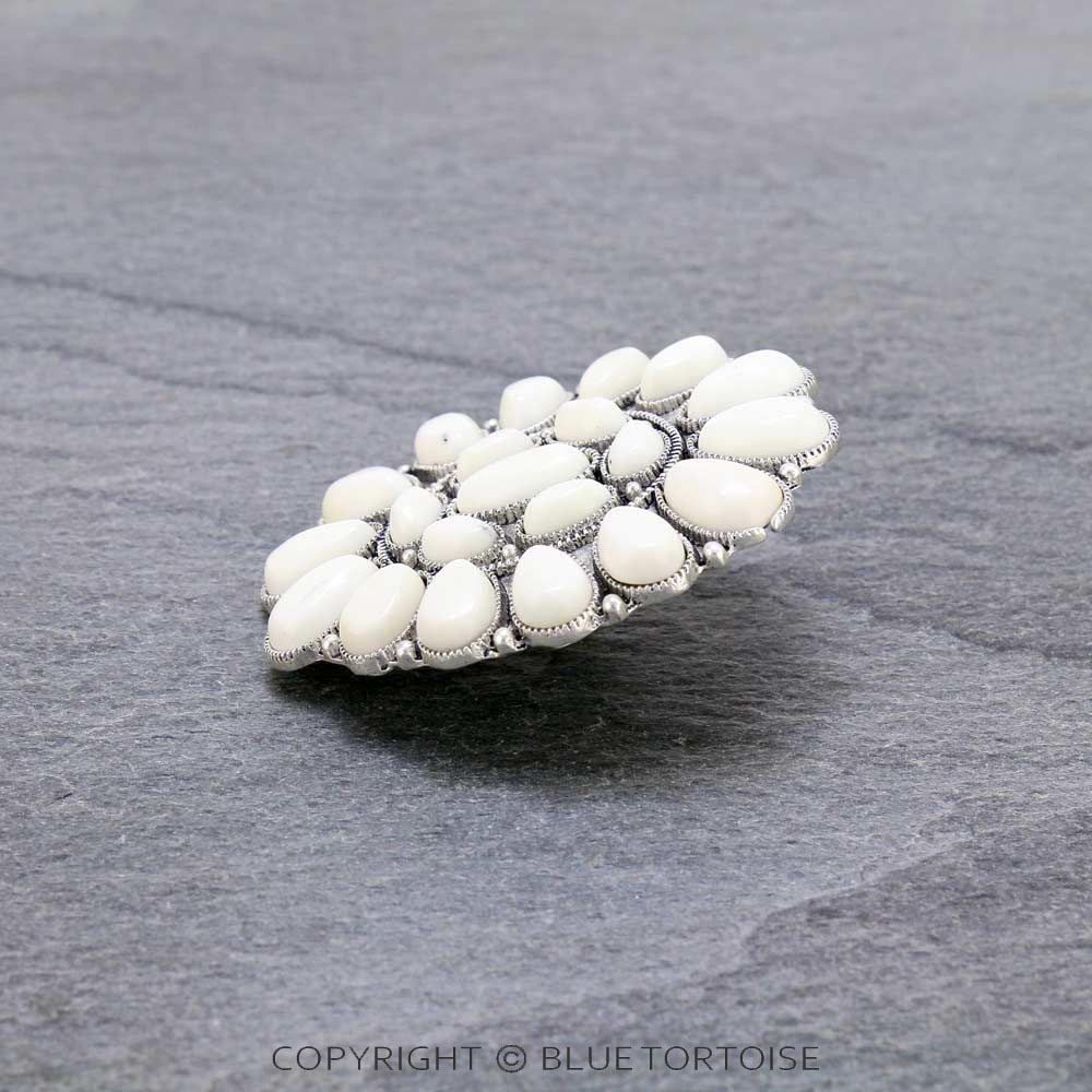 Monster Size! Natural White Stone Adjustable Ring, Bronze Dual Band - Image 3
