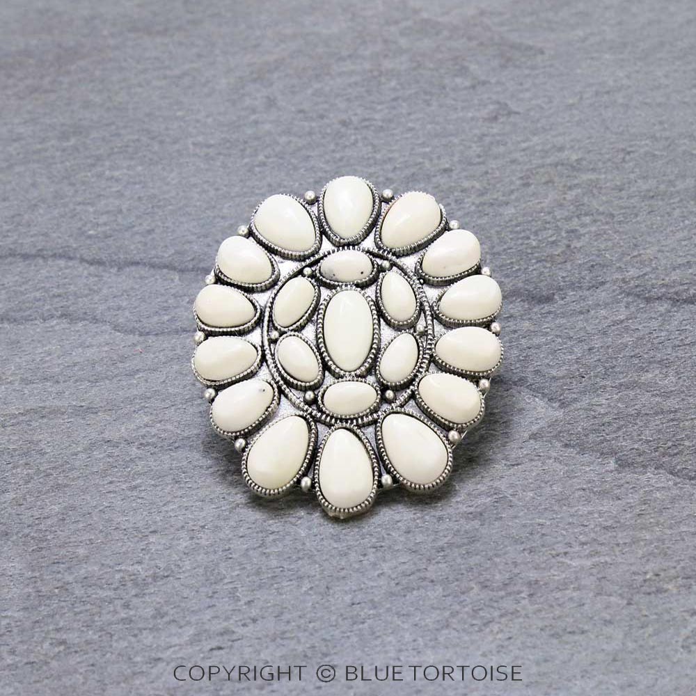 Monster Size! Natural White Stone Adjustable Ring, Bronze Dual Band