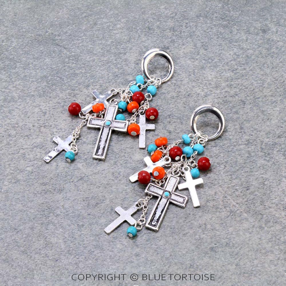 Western Cross Drop Stud Earrings