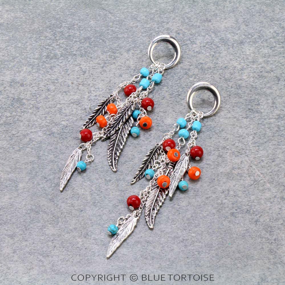 Western Feather Drop Stud Earrings