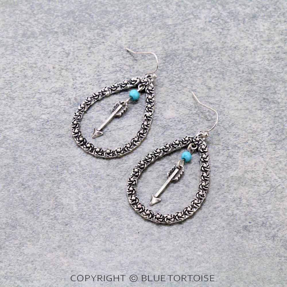 Western Arrow Charm Teardrop Dangle Earrings