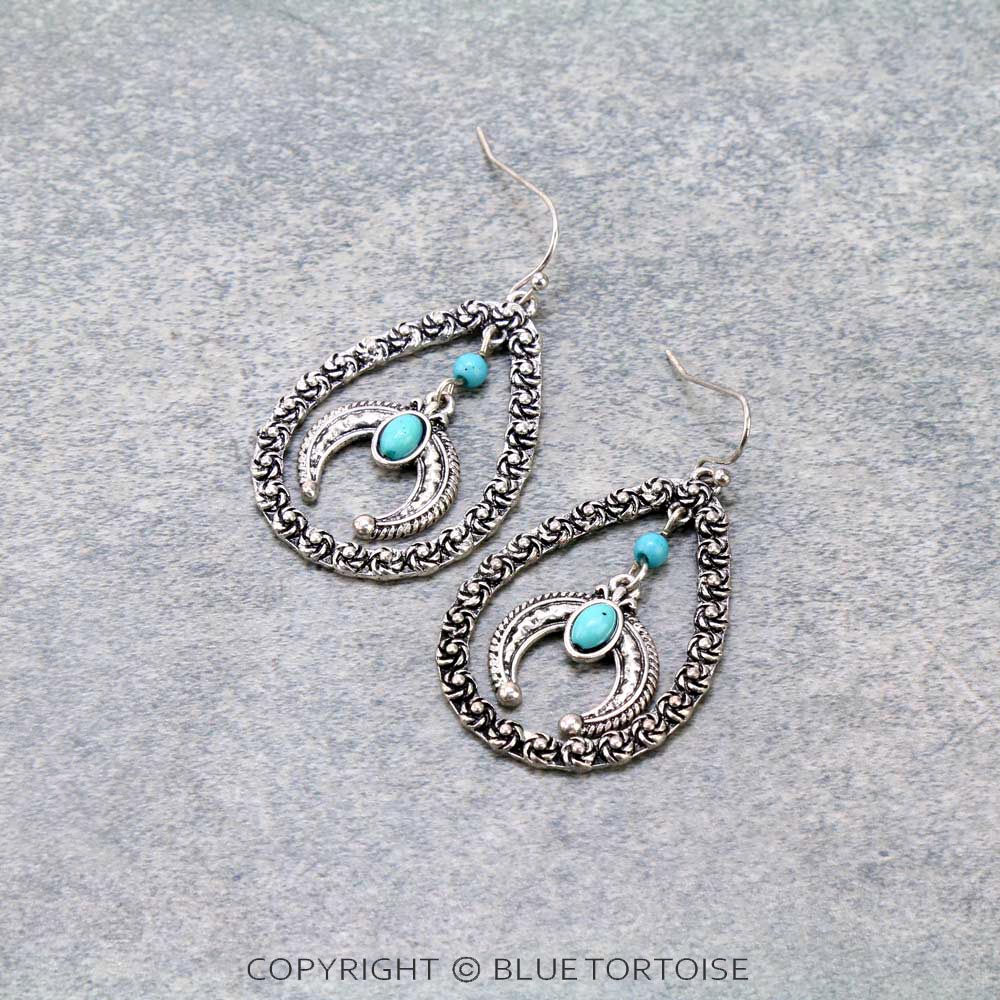 Western Squash Blossom Charm Teardrop Dangle Earrings